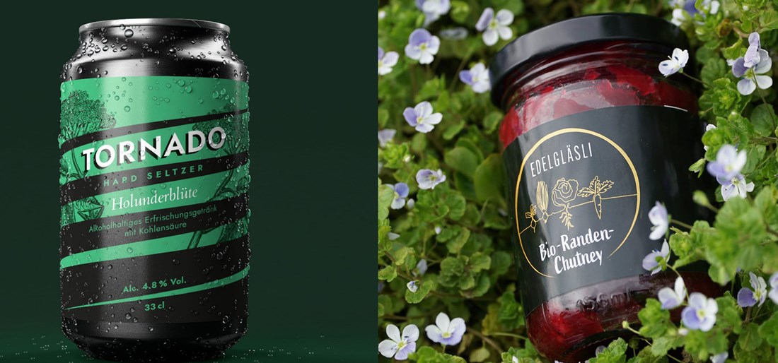 Edel verpackt: Tornado Seltzer und Edelgläsli.