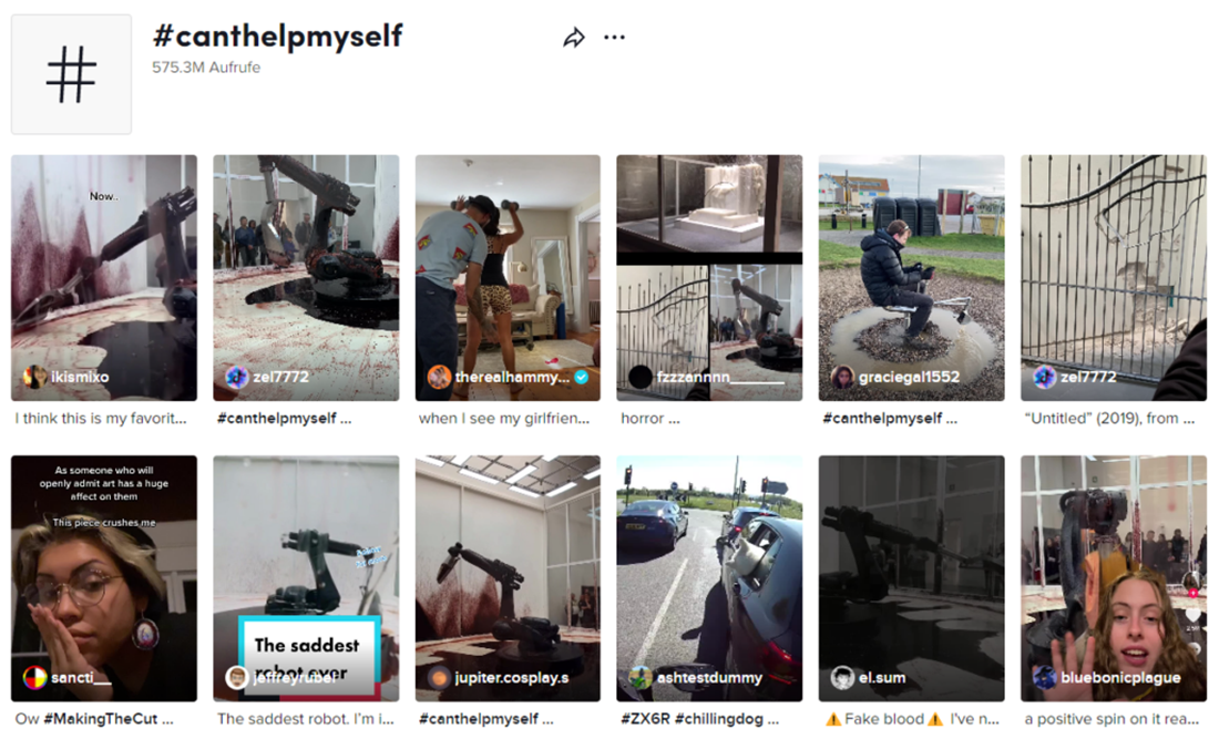 Emotional berührt von einem Industrieroboter: User und Userinnen auf TikTok reagierten auf «Can’t help myself» über drei Millionen Mal mit dem Hashtag #canthelpmyself. Emotional berührt von einem Industrieroboter: User und Userinnen auf TikTok reagierten auf «Can’t help myself» über drei Millionen Mal mit dem Hashtag #canthelpmyself.