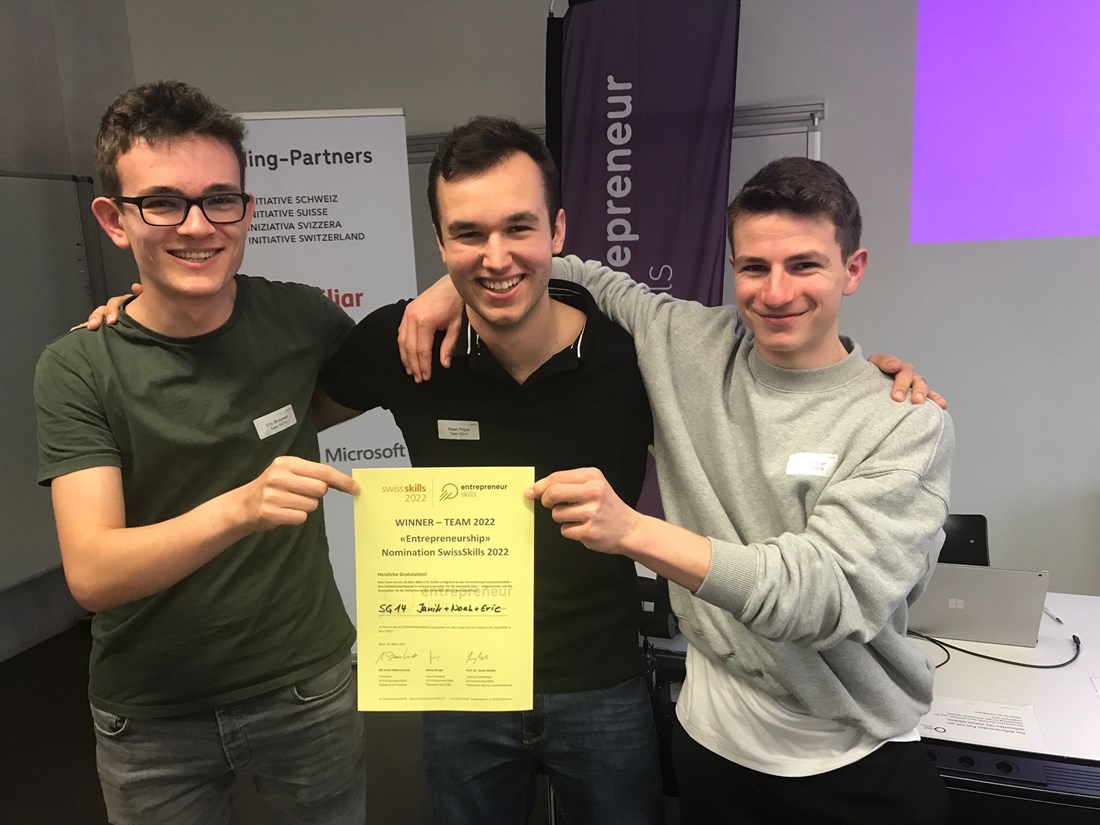 Eric Bouwer, Noah Piqué und Janik Meier (v.l.n.r.) am Selektionstag in St. Gallen