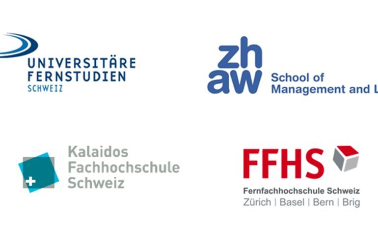 Anbieter von Fernstudien in der Schweiz. Quellen: FernUni, Kalaidos, FFHS, ZHAW
